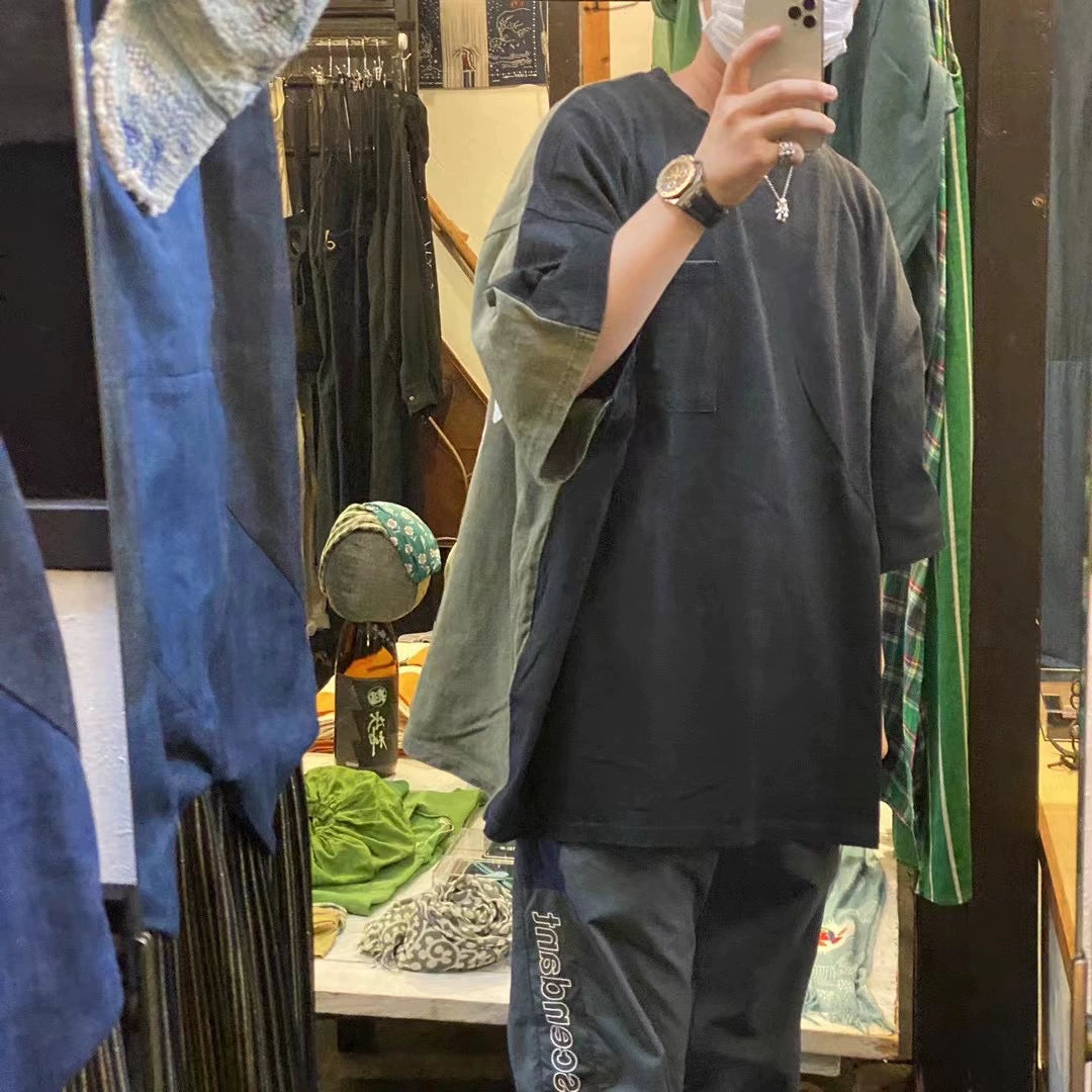 Japanese trend cotton loose stitching bone print short-sleeved T-shirt