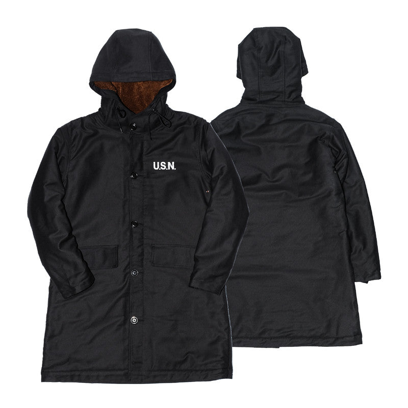 Heavy Wool Hooded Deck Parka – Long Padded Military-Style Jacket