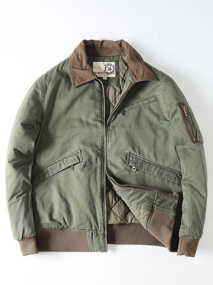 American Detroit Flight Jacket - Retro Washed Cotton Quilted Coat (Men)