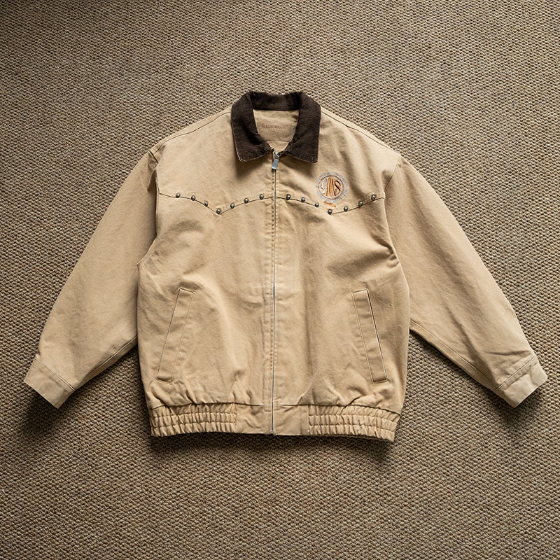 Vintage workwear feng shui washed ready-to-wear leavened washed, distressed rivet embellishments, lapels, youth jackets, jackets, men's trend