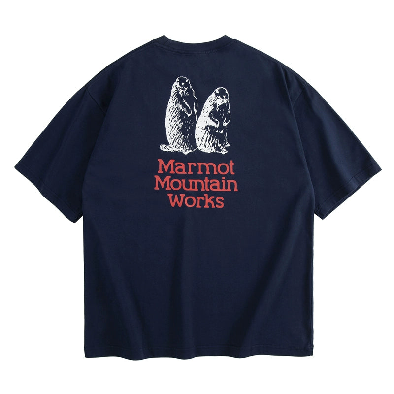 Joint groundhog print loose casual heavyweight short sleeve T-shirt for men