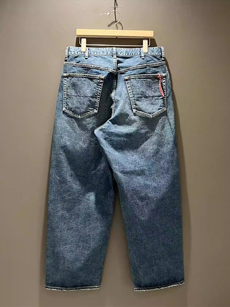 JAPAN Loose Retro Wash Distressed Tapered Denim Little Red String Loose Pants