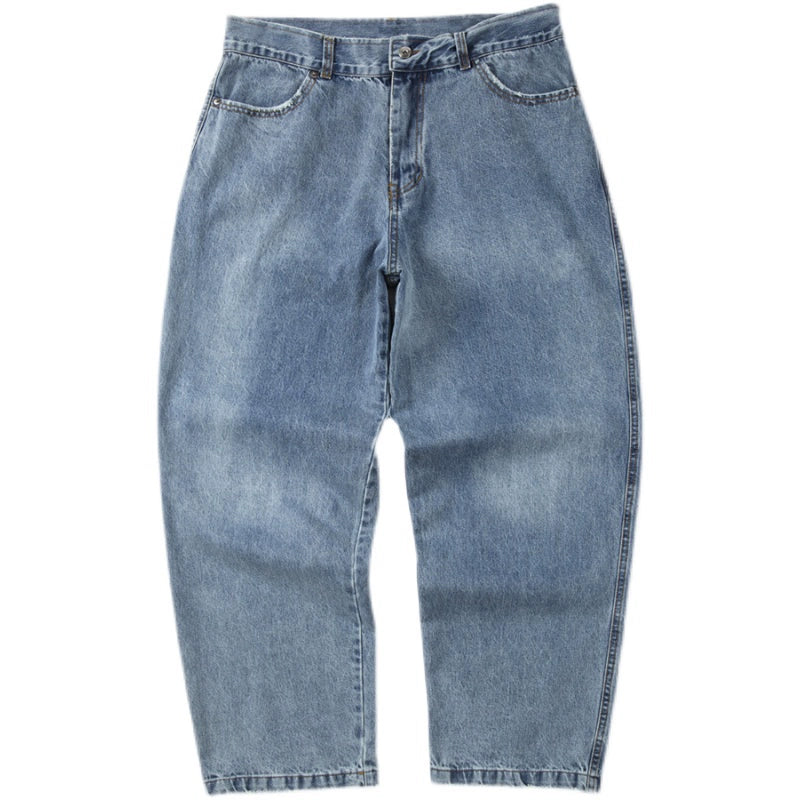 fashion brand jeans for men, washed and worn straight and worn Hong Kong style overalls