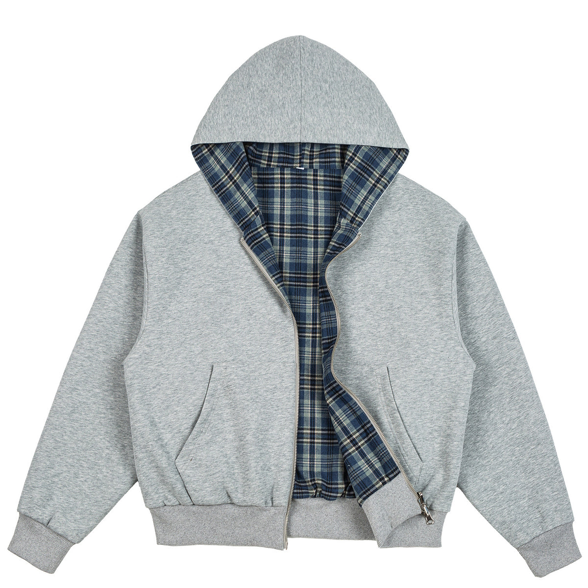 American Vintage Plaid Hooded Cardigan – Oversized Unisex Cotton Sweatshirt Jacket – Japanese vintage | yamalin clothes | Yamalinclothes