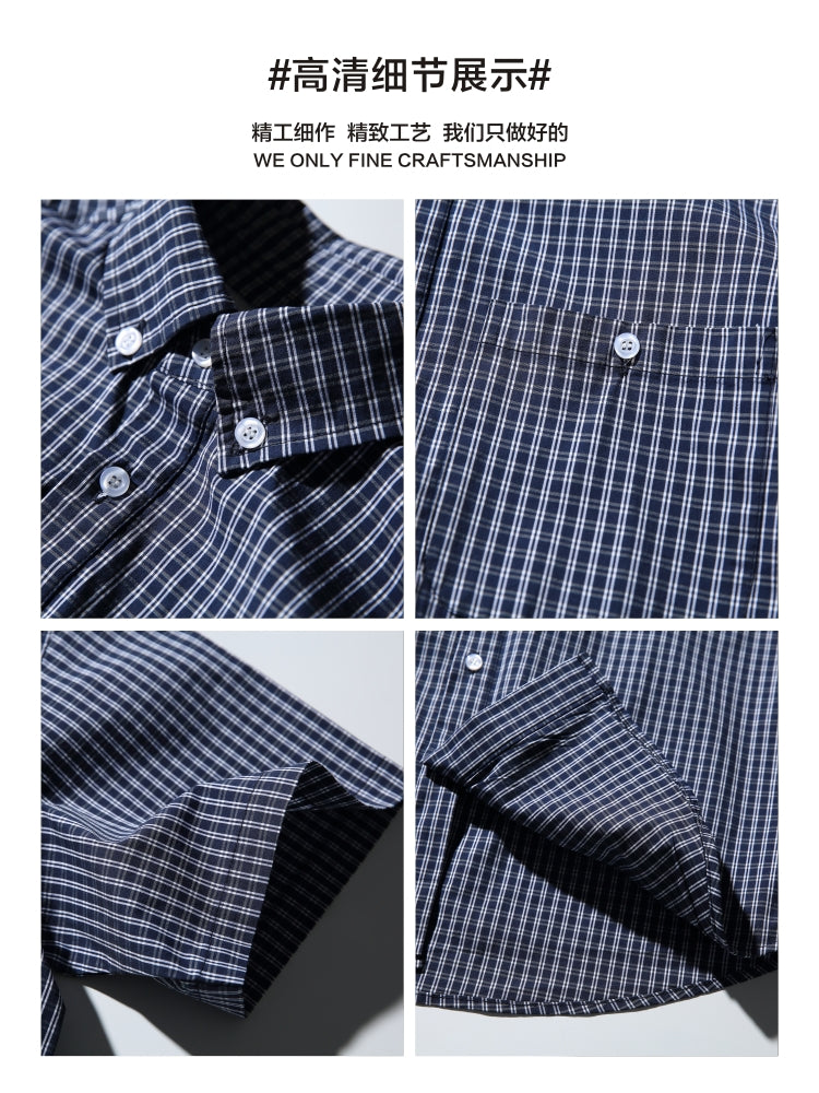 Japanese cityboy plaid lapel short-sleeved shirt boys Korean commuter silhouette trendy brand shirt