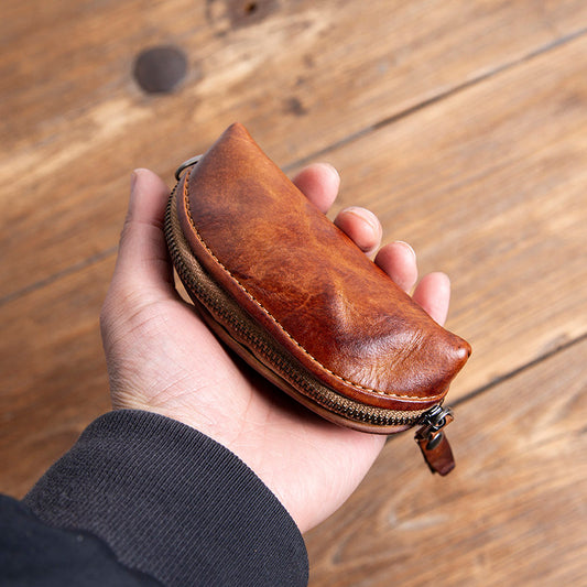 Handmade Top-Grain Cowhide Key Case – Vintage Mini Leather Coin Purse