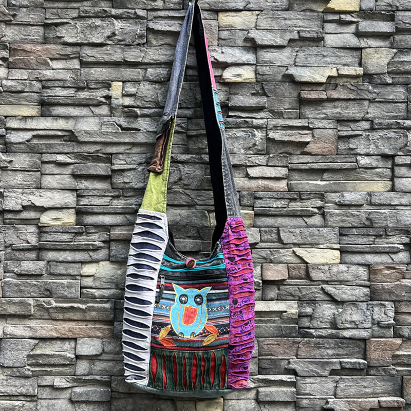 Nepal Indian washed cotton bag, old style, hippie shoulder bag for men and women