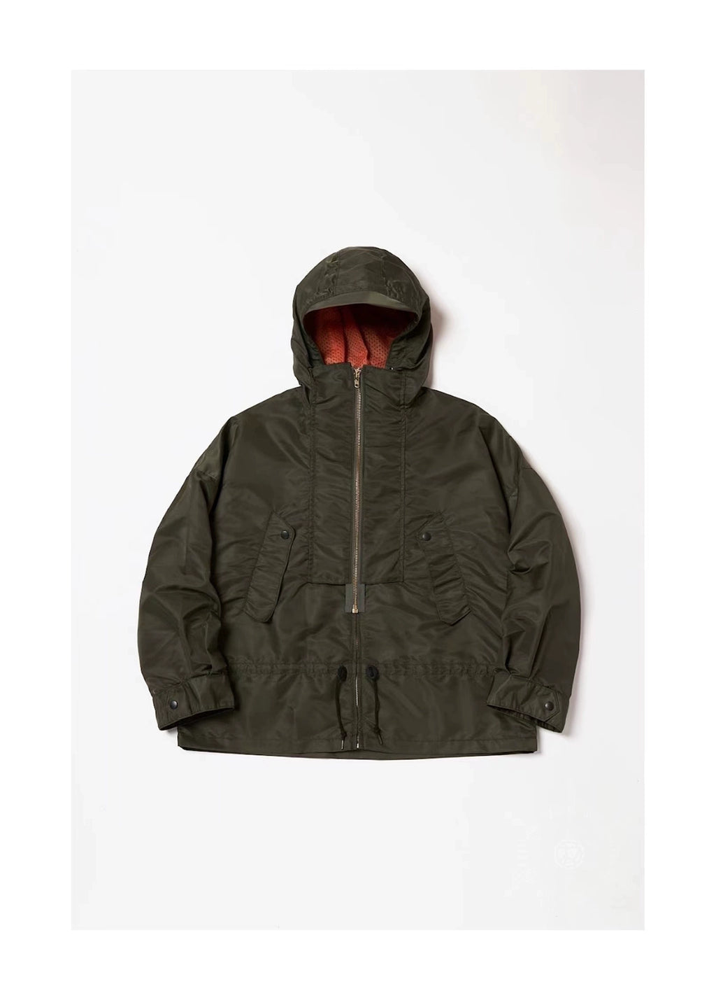 Japanese style two-color nylon waterproof double zipper loose hooded long-sleeved jacket