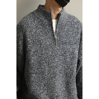 Stand Collar Half-Zip Pullover Sweater – Japanese Loose Unisex – Sweater pullover | japanese streetwear | vintage workwear | unisex | Yamalinclothes