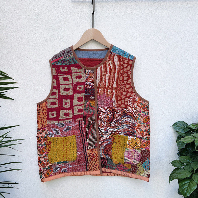 New Indian handmade thorn embroidery Indian silk vest with individual patchwork vest