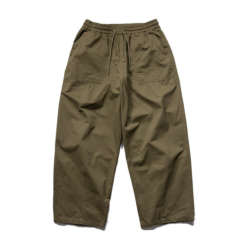 Washed Brushed Cotton Cargo Wide-Leg Trousers – Oversized Unisex Slacks