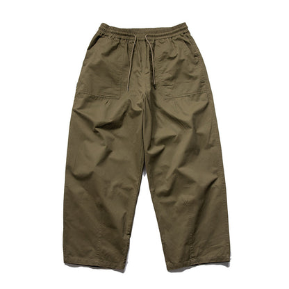 Washed Brushed Cotton Cargo Wide-Leg Trousers – Oversized Unisex Slacks