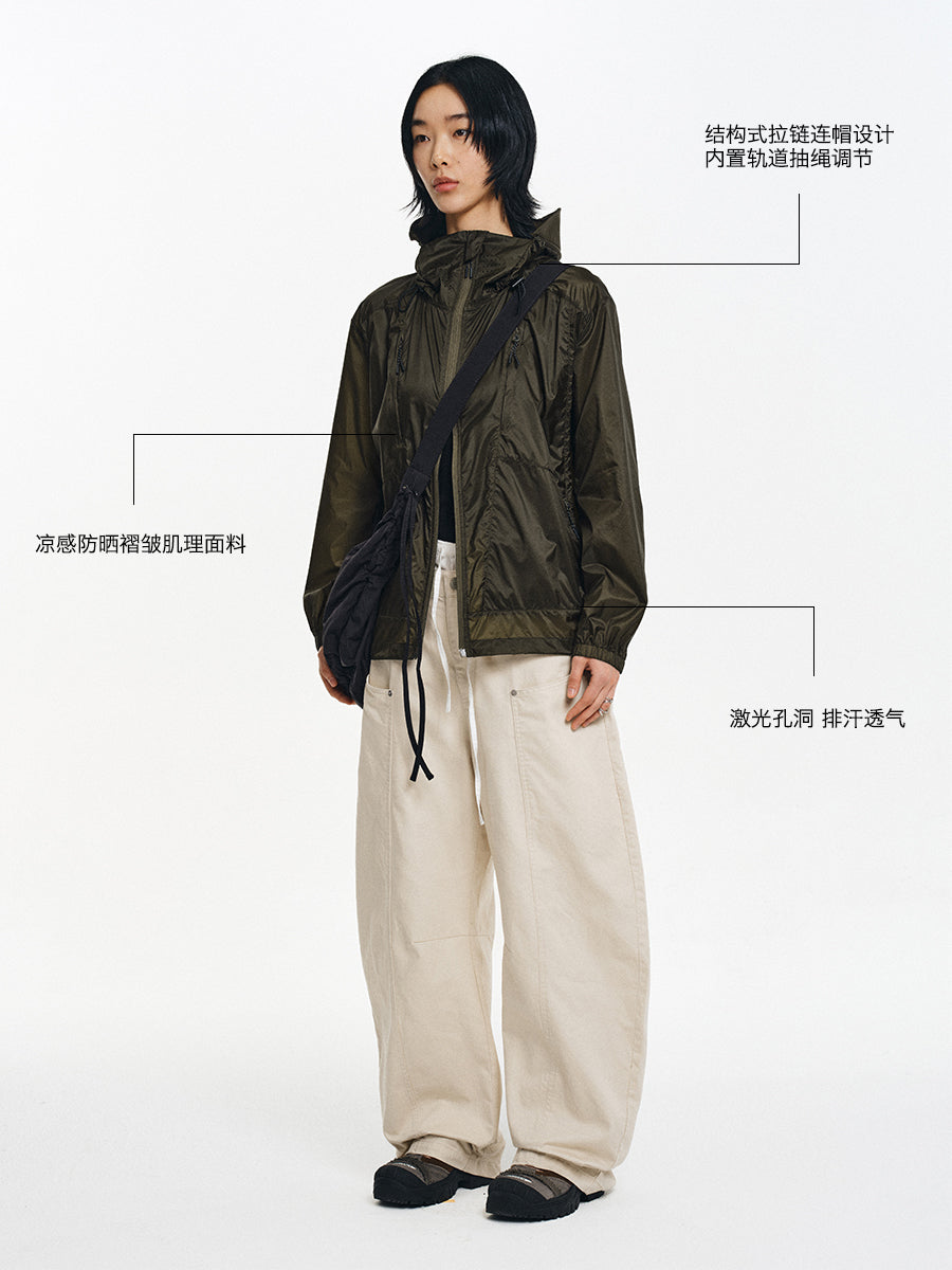 Japan imported paper-like fiber dark grain uv sunscreen hooded four-warehouse sunscreen suit