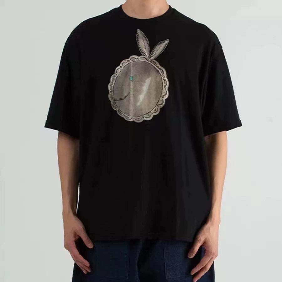 Japanese vintage rabbit print short-sleeved T-shirt for men and women