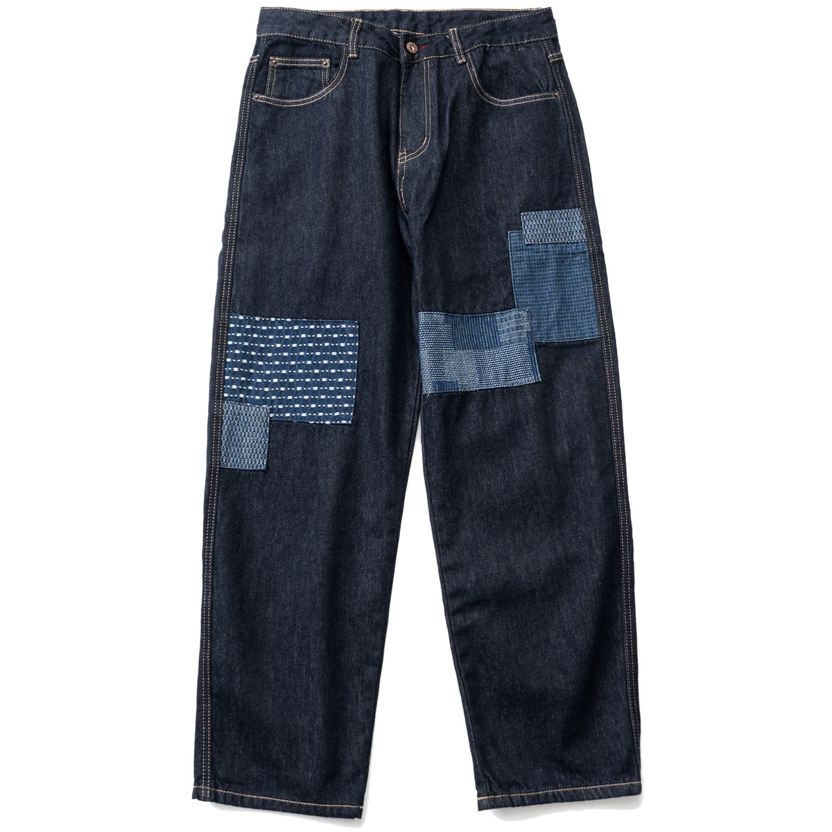 Patchwork Jeans – Contrast Stitch Straight Leg | Yamalinclothes