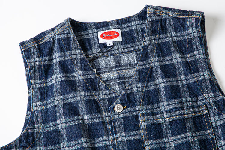 Japanese retro American casual wash, Aramco Ka Ji heavy denim denim cargo couple vest