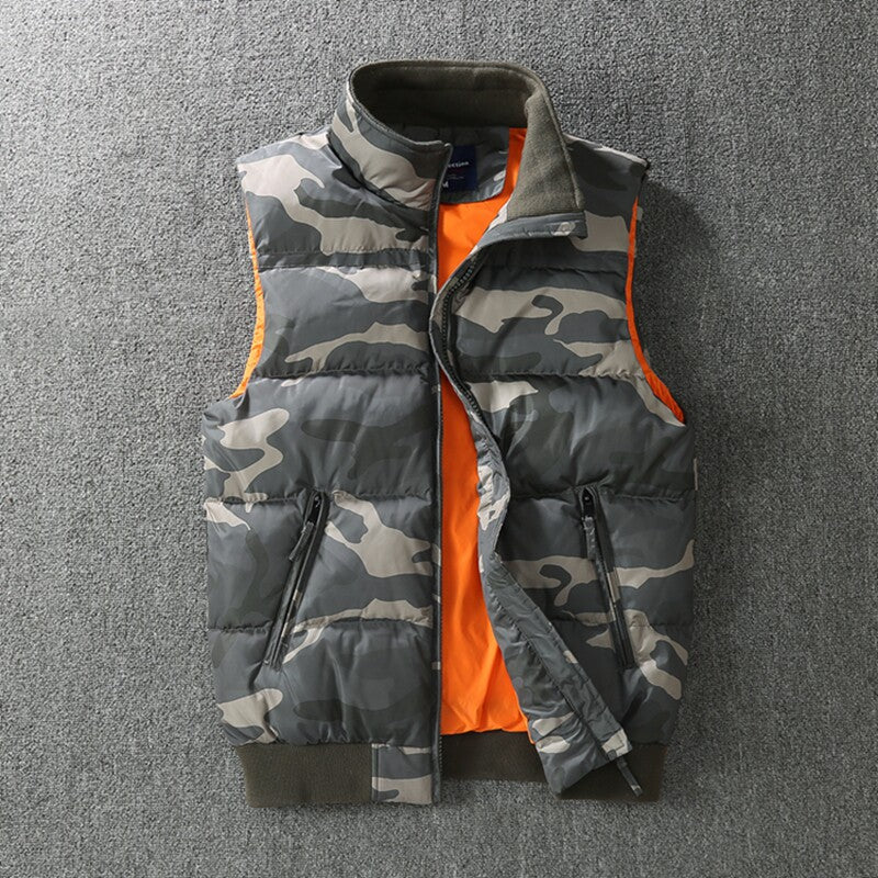 Camouflage Padded Down Vest – Thickened Warm Sleeveless Workwear Unisex – Vests | japanese streetwear | vintage workwear | unisex | Yamalinclothes