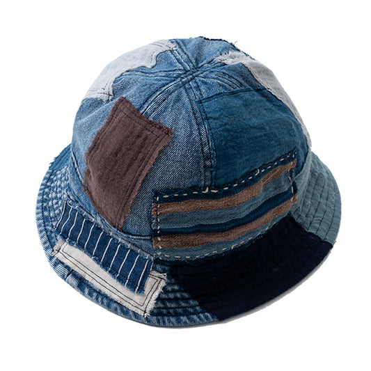 Indigo hand-made patch cloth thorn embroidered patch cowboy fisherman hat basin hat