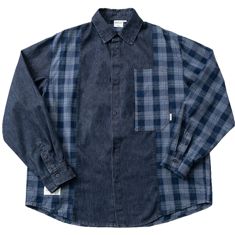 Japanese plaid denim long-sleeved shirt shirt jacket