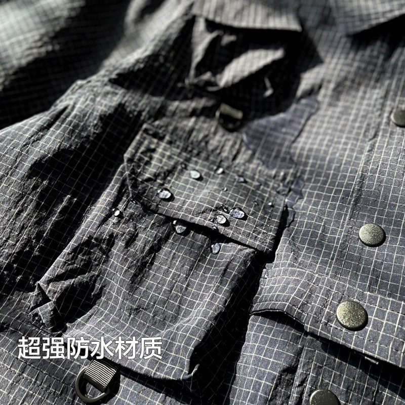 2023 SS spring summer houndstooth multifunctional waterproof windproof outdoor functional style shirt multi-pocket jacket men