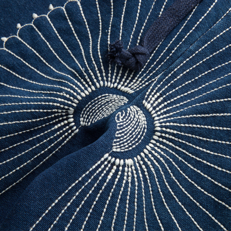 Japanese Blue dyed embroidered chrysanthemum shorts elastic waist