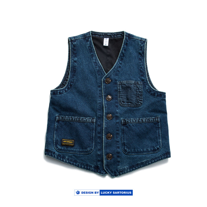 Japanese men's kendo cloth indigo dyed multi-pocket tooling wind vest jacket men
