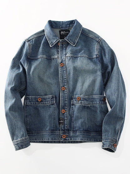 Washed Denim Jacket – Vintage Double Pocket – Coats Jackets | japanese streetwear | vintage workwear | unisex | Yamalinclothes