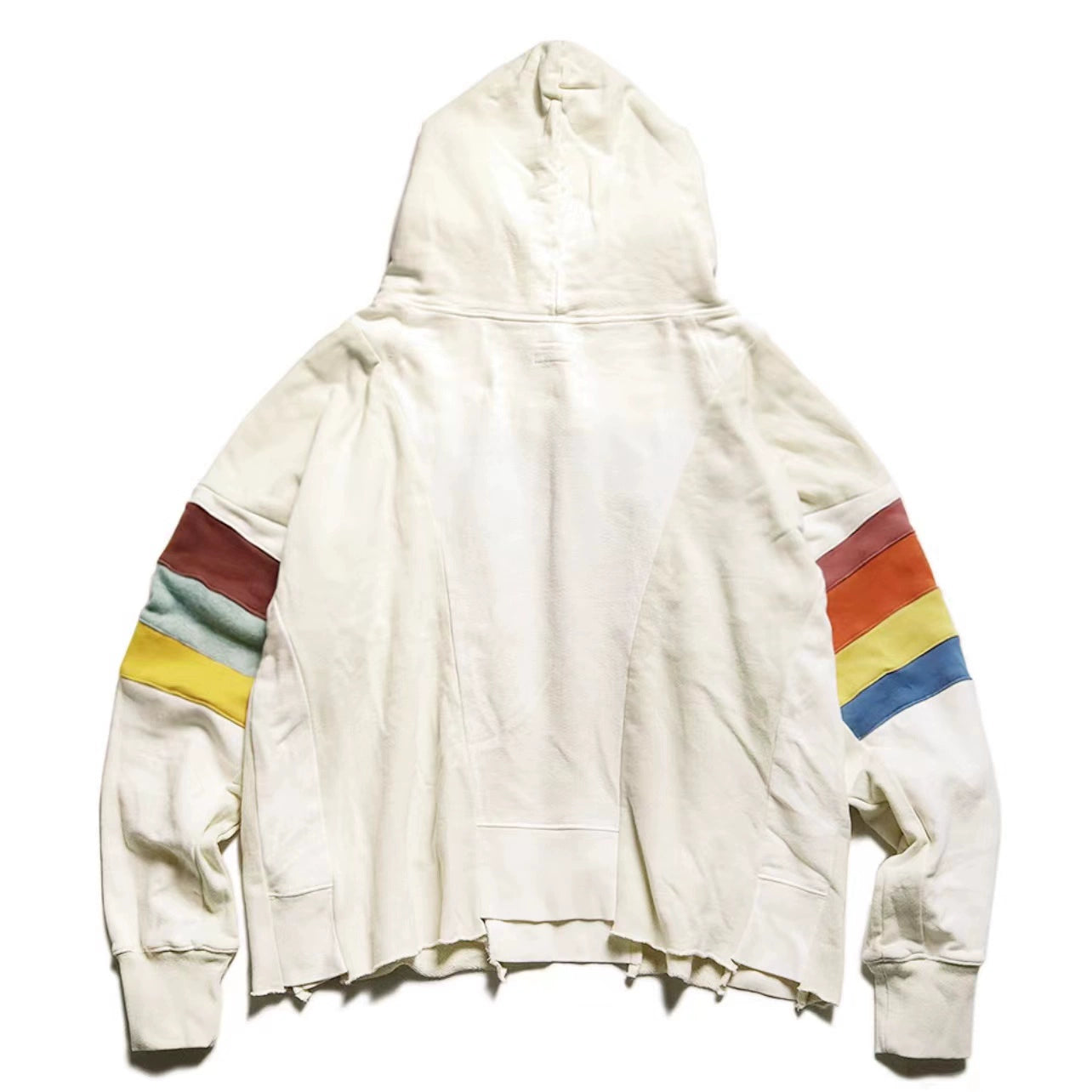 22AW Washed Cotton Ripped Striped Hooded Loose Sweatshirt