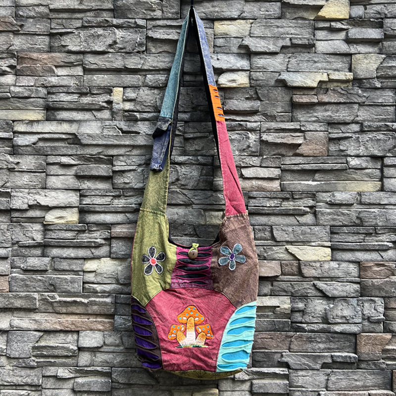 Nepal Indian washed cotton bag, old style, hippie shoulder bag for men and women