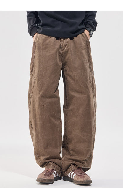 Washed Vintage Loose Tapered Pants – Men's Heavyweight Casual Trousers