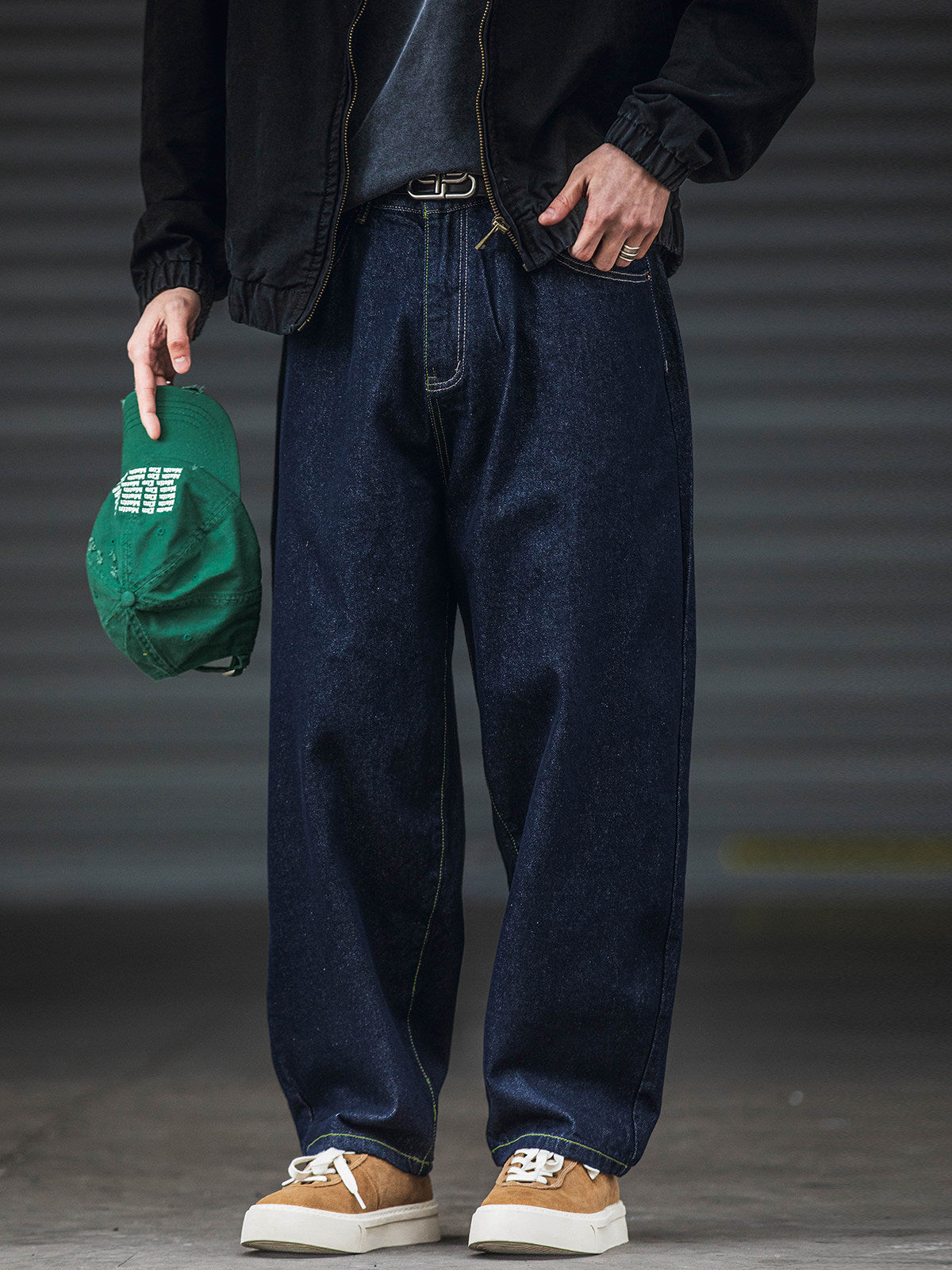 American Retro Navy Jeans – Loose Fit Drawstring Harem Wide-Leg Pants for Men – Japanese vintage | yamalin clothes | Yamalinclothes