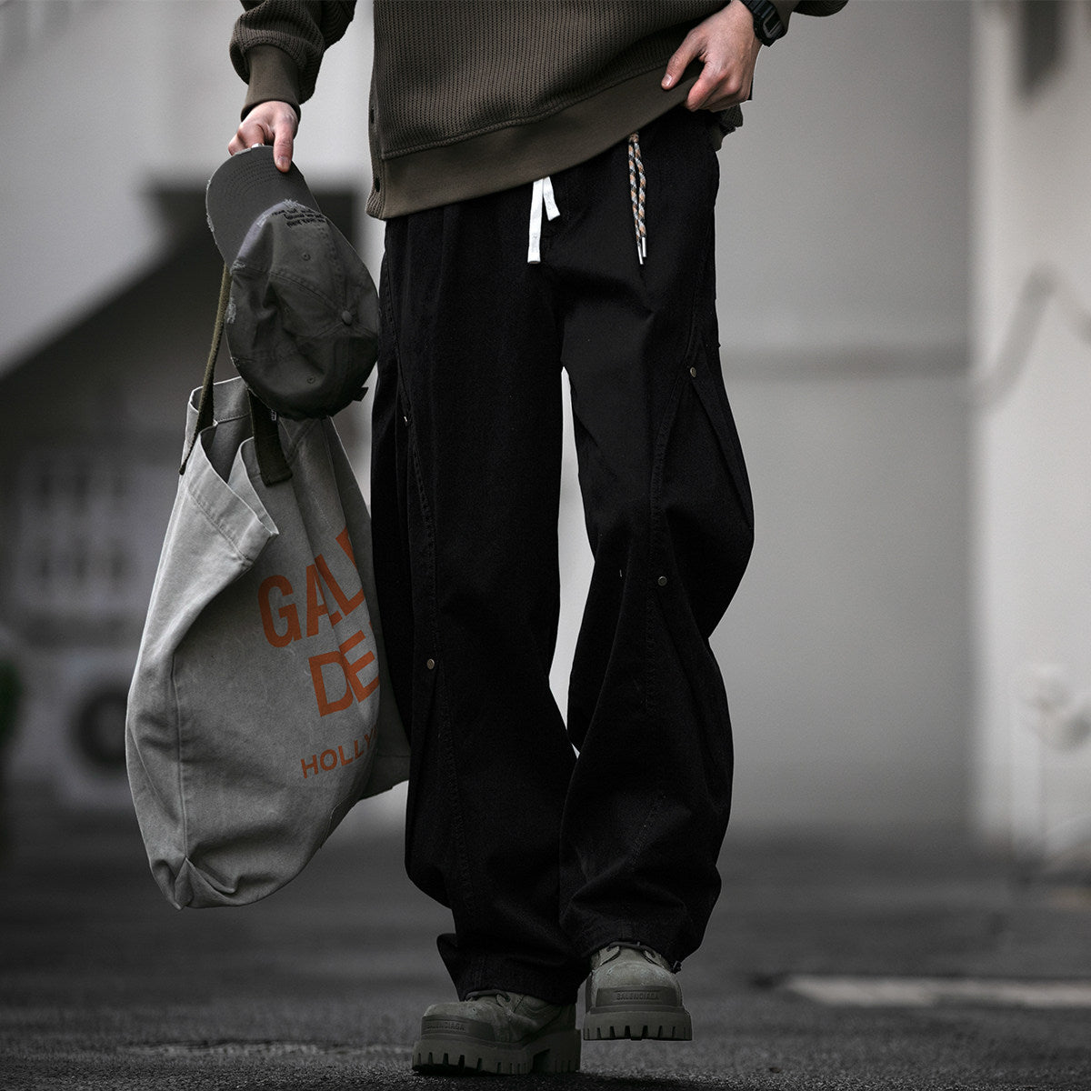 American Vintage Heavyweight Double Pleated Cargo Pants – Wide Leg Drawstring Workwear Trousers for Men | Japanese vintage | yamalin clothes | Yamalinclothes