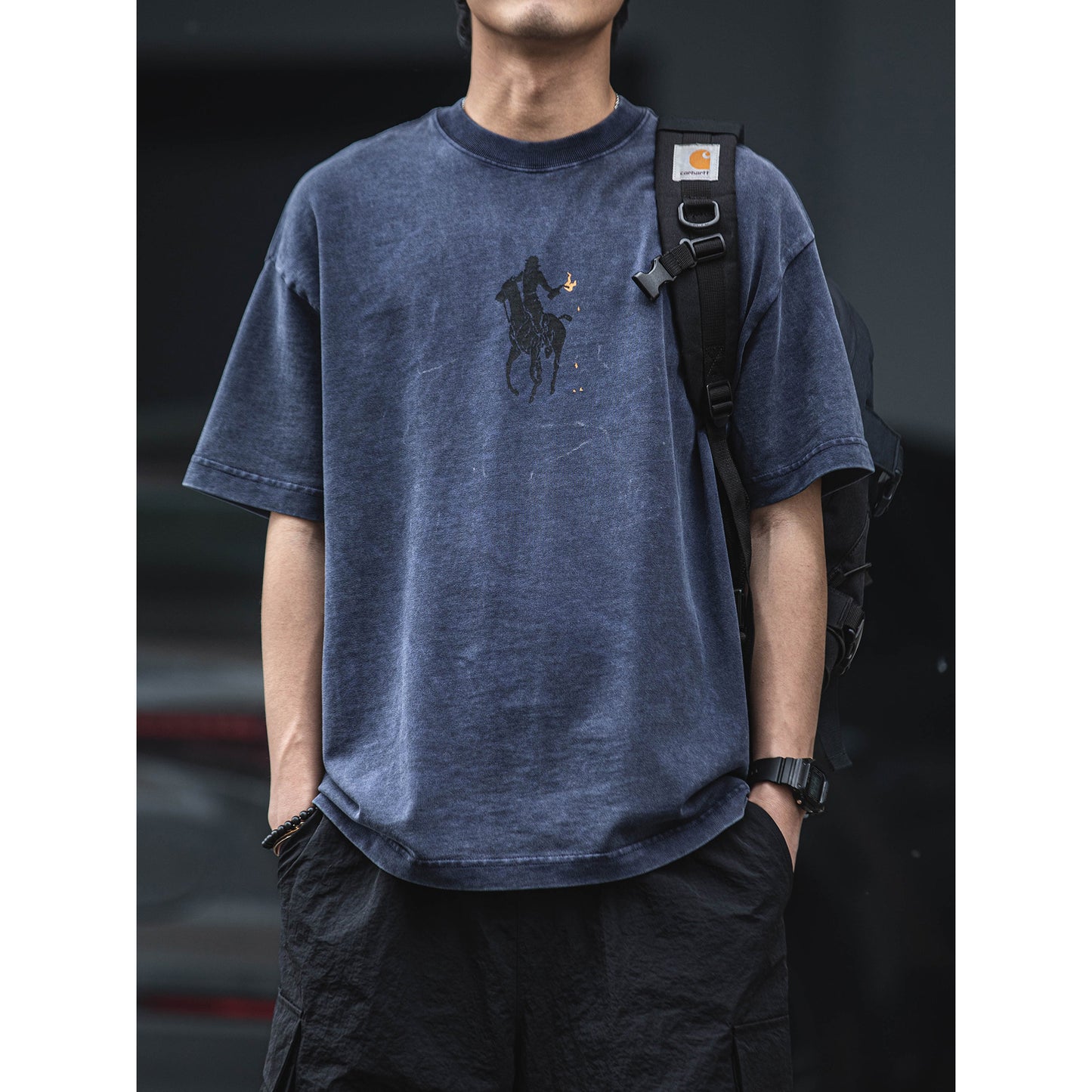 320G heavy cotton batik washed distressed short-sleeved T-shirt men's American retro loose casual versatile half sleeve – Japanese vintage | yamalin clothes | Yamalinclothes