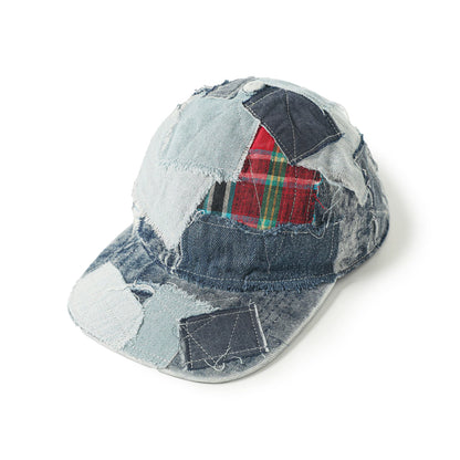 Vintage Patched Distressed Denim Baseball Cap – Japanese Workwear Unisex Adjustable Hat
