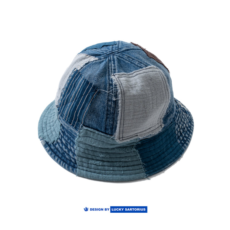 Indigo hand-made patch cloth thorn embroidered patch cowboy fisherman hat basin hat