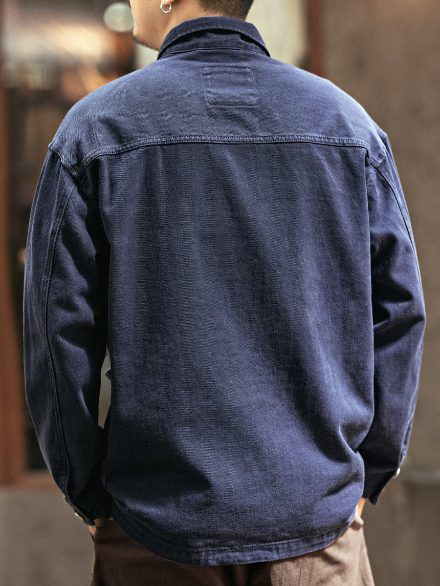 Vintage Chore Jacket Men – Washed Cotton Loose Cargo Workwear Shirt Jacket