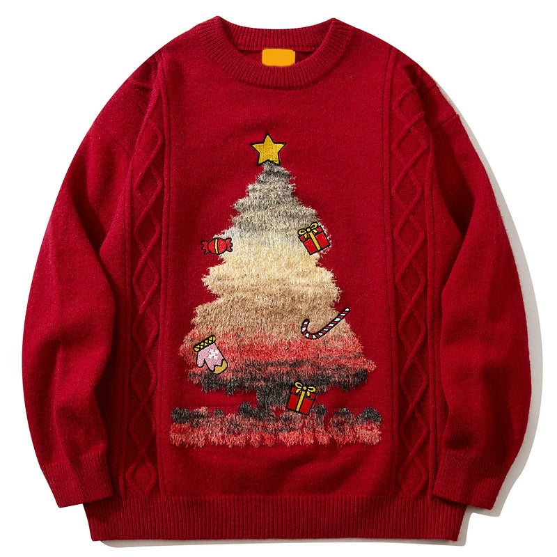 American style fun Christmas tree red sweater men and women autumn and winter design round neck couple sweater