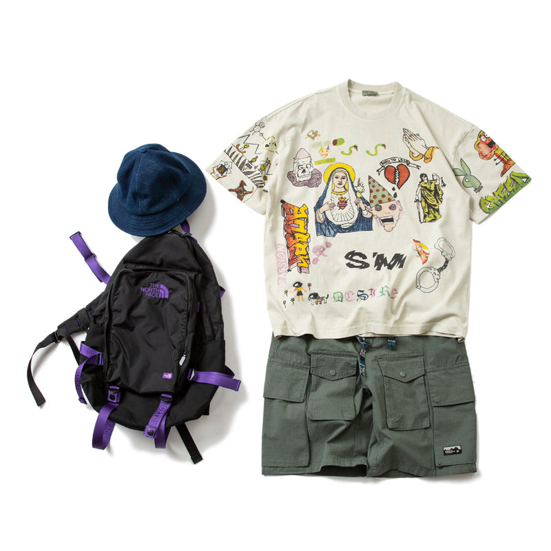 Summer new hand-painted graffiti high street round neck heavy wash high weight cotton loose casual short-sleeved T-shirt men