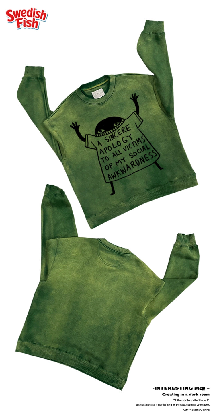 Green! Illustration cartoon subculture high street outfit oversize men's and women's tops luxury fashion crewneck sweatshirt