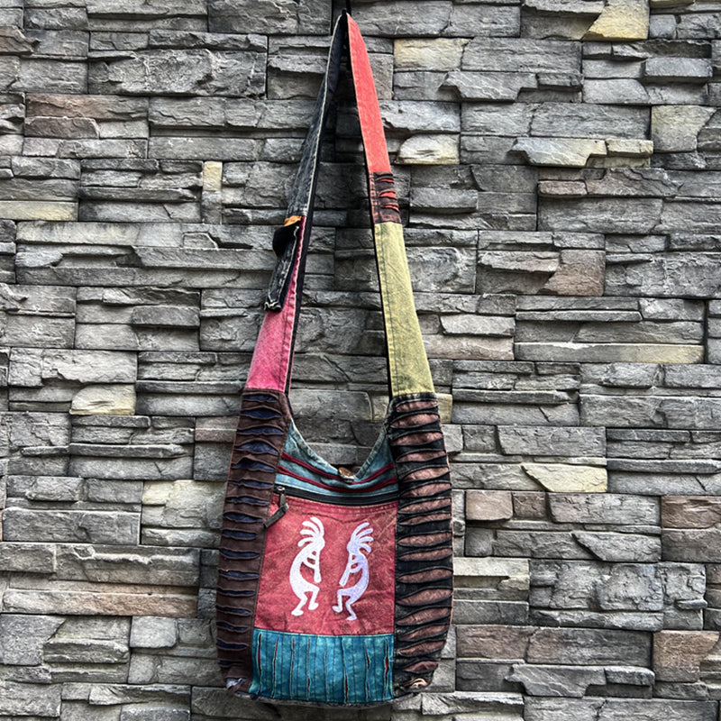Nepal Indian washed cotton bag, old style, hippie shoulder bag for men and women