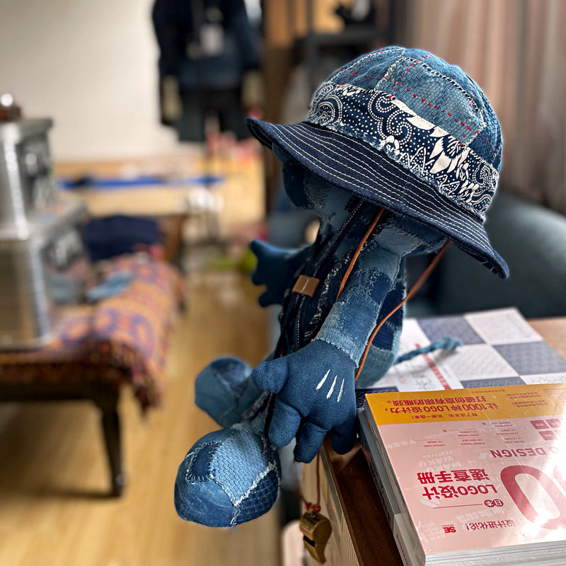 Japanese handmade blue dye patch ribbon fisherman hat Kendo cloth basin hat men and women hats general