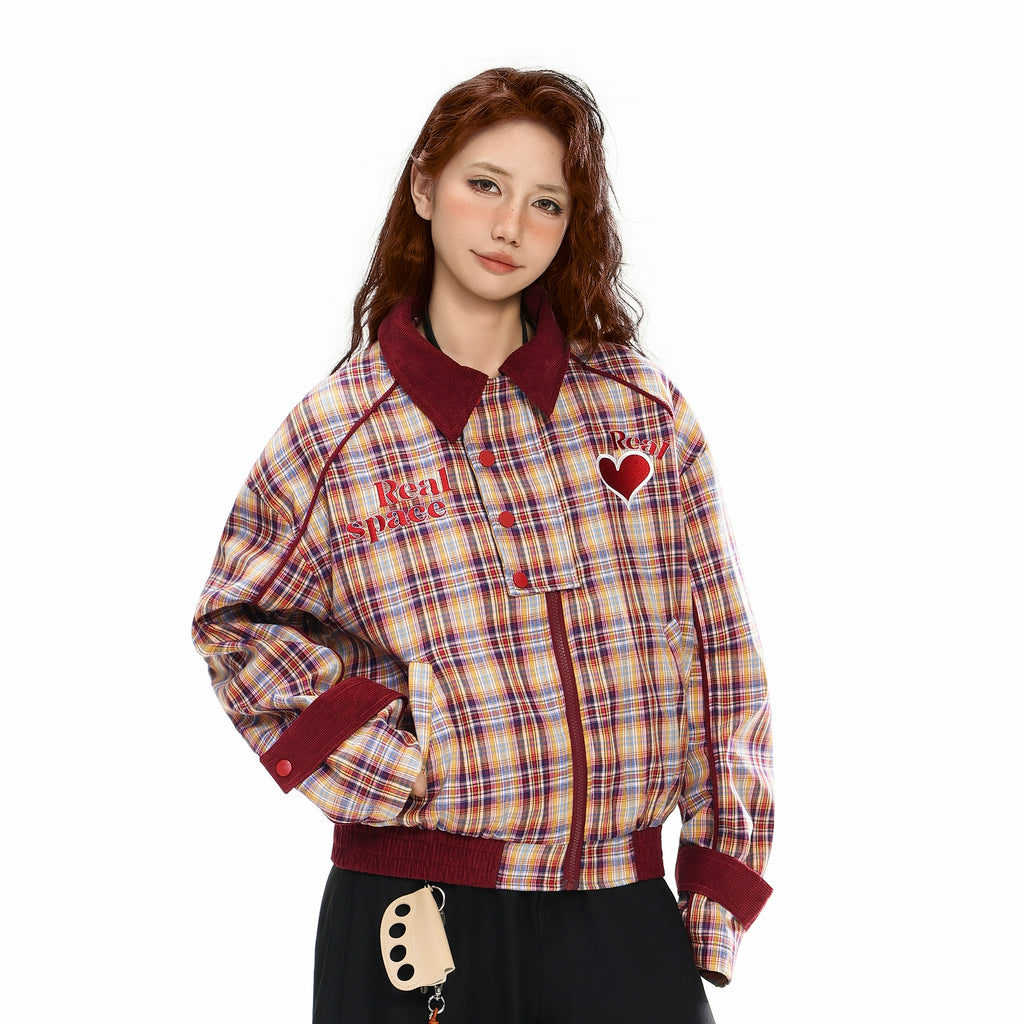 Plaid Embroidery Contrast Casual Jacket – Hold Colour Unisex