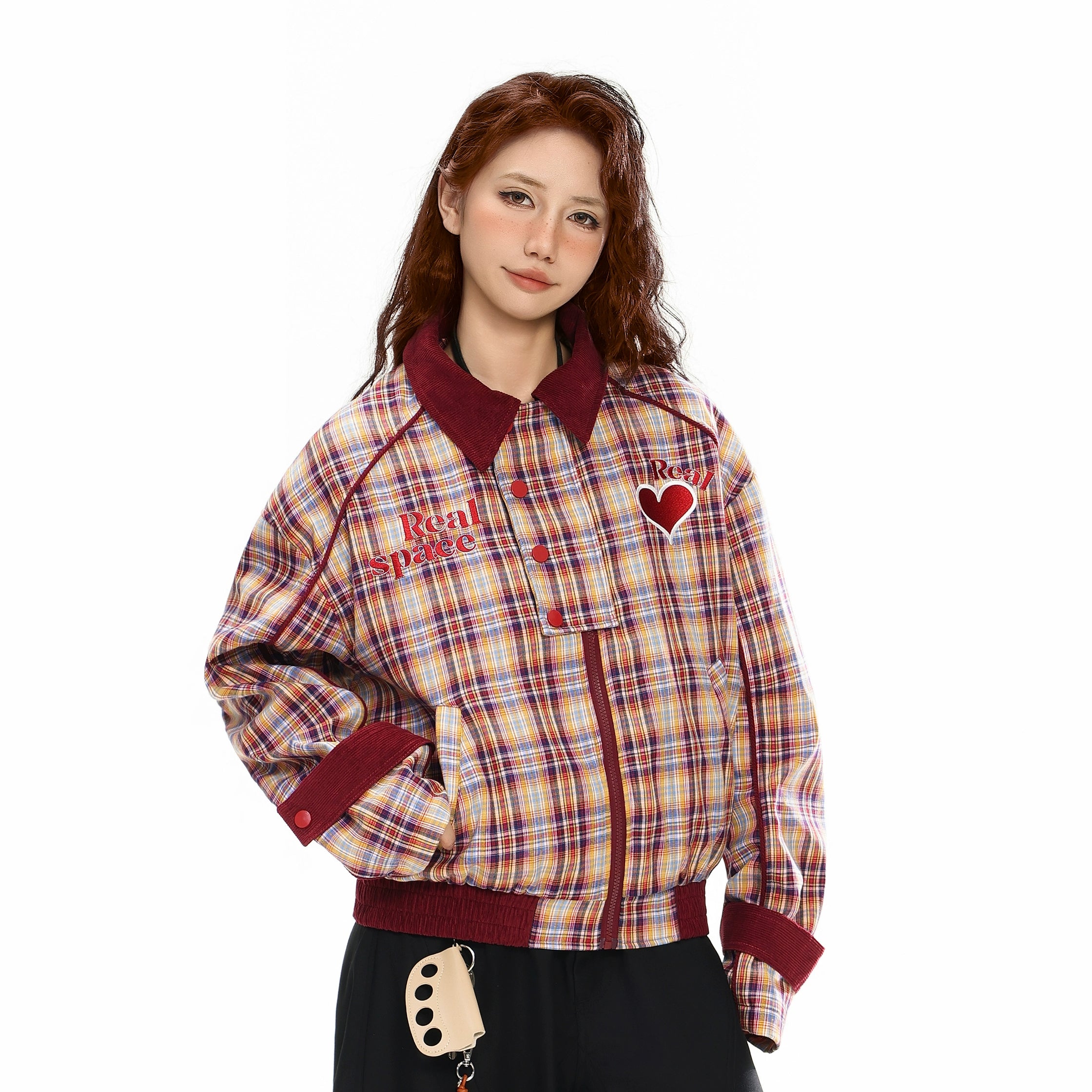 Plaid Embroidery Contrast Casual Jacket – Hold Colour Unisex