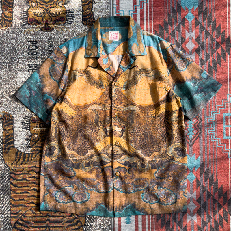 New Chinese style national style crane pattern lyocell tencel ice fabric summer short sleeve shirt shirt men and women