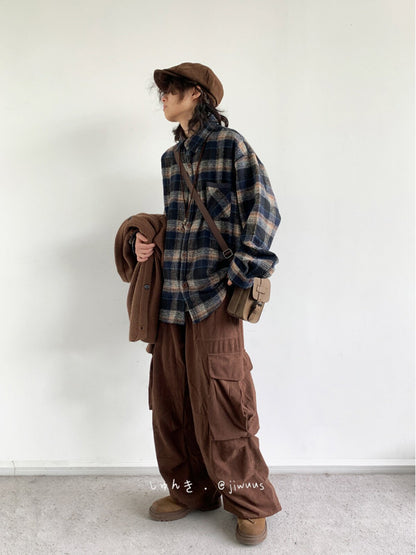 Japanese Vintage Wool-Blend Plaid Shirt – Oversized Unisex Long-Sleeve Preppy Shirt – Japanese vintage | yamalin clothes | Yamalinclothes