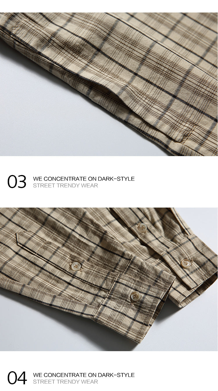 American Vintage Plaid Long Sleeve Shirt Men's Spring Loose Layering Versatile Lazy Unisex Shirt