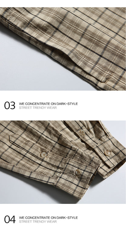 American Vintage Plaid Long Sleeve Shirt Men's Spring Loose Layering Versatile Lazy Unisex Shirt