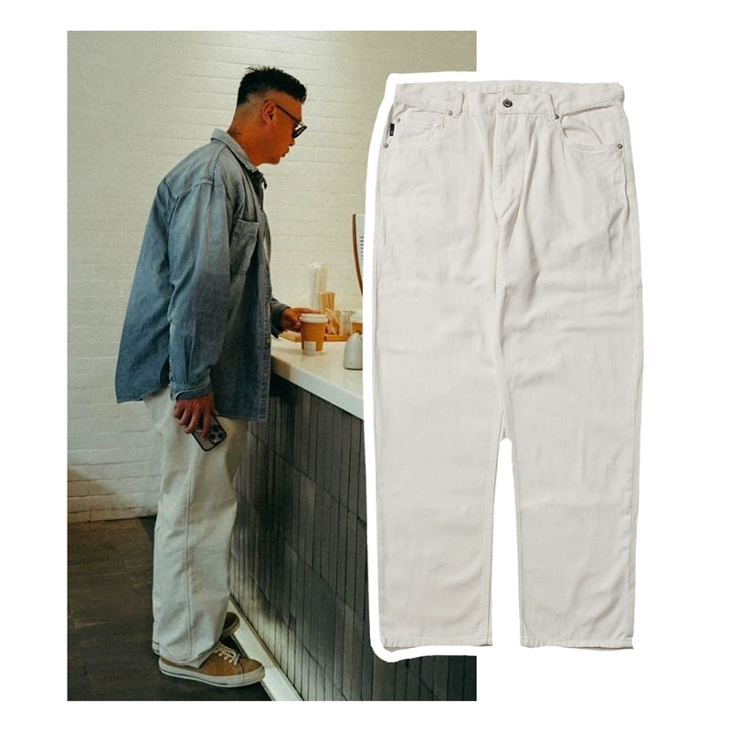 White jeans loose straight casual overalls