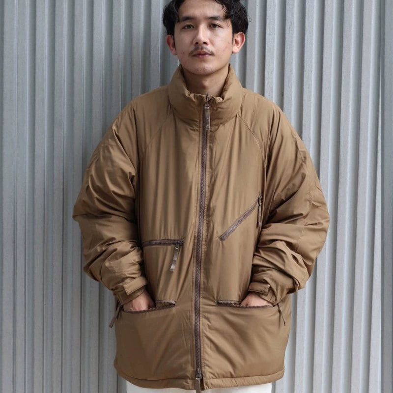 Japanese functional wind zipper multi-bag stand-up collar down jacket white duck down men's and women's jacket jacket