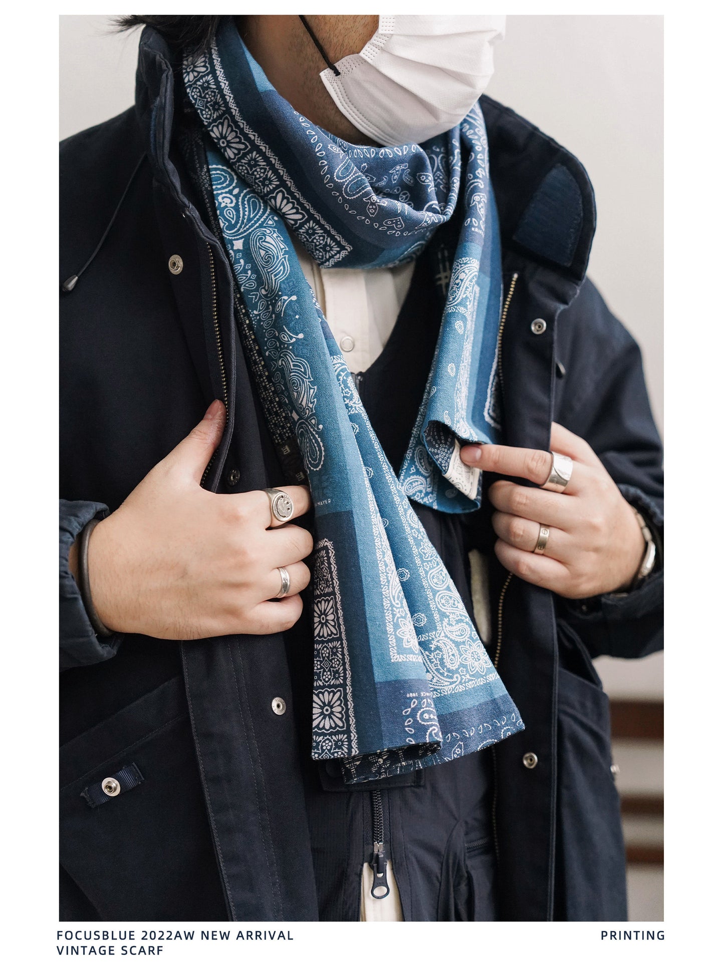 Japanese Paisley Patchwork Scarf – Cotton Linen Double-Layer Wrap
